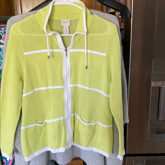 Zenergy by Chico's Sweaters - Chico’s Zenergy Soze 2 or Larger Knit Full Zip Sweater Lime Green Stretch
